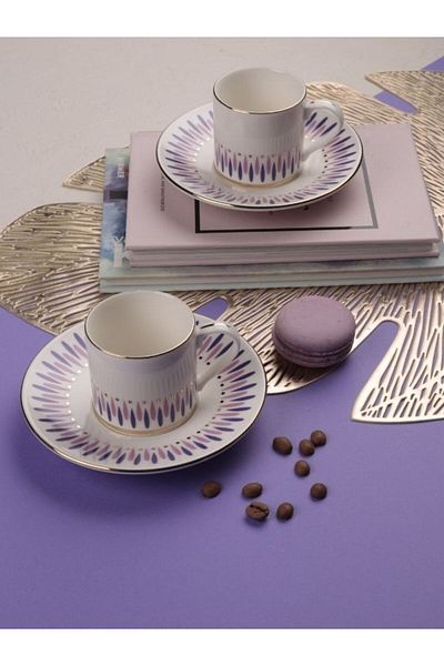 Viyalente Porcelain 4 Piece Palm Coffee Set 2 Coffee Cup Set
