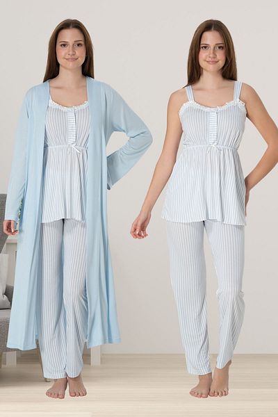 ByLohusa Set de pijamale de maternitate pentru gravide Effortt Blue Peignoir