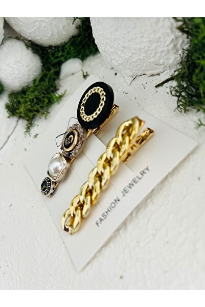 Derin Düşler Adult Children Hair Clip Set 2 Pcs Black Gold Hair Clip