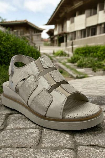 Mammamia D25ys-5040 Cream Beige Glitter Γνήσιο δέρμα Πλήρως Ορθοπεδικά Καθημερινά Γυναικεία Σανδάλια