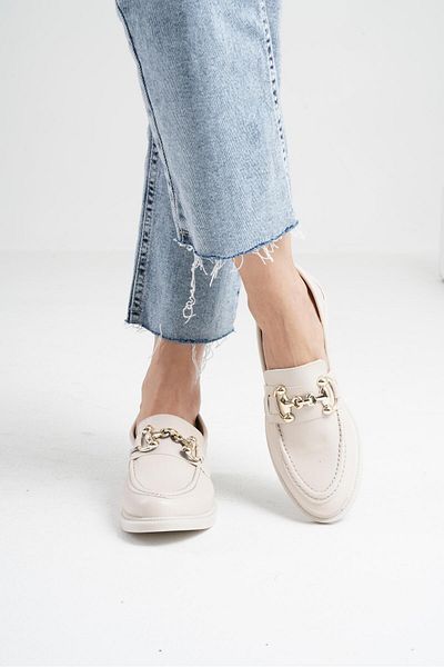 Beyond Pantofi de damă mocasin cu cataramă OGC din piele bej 3 cm BYNDLFRK01