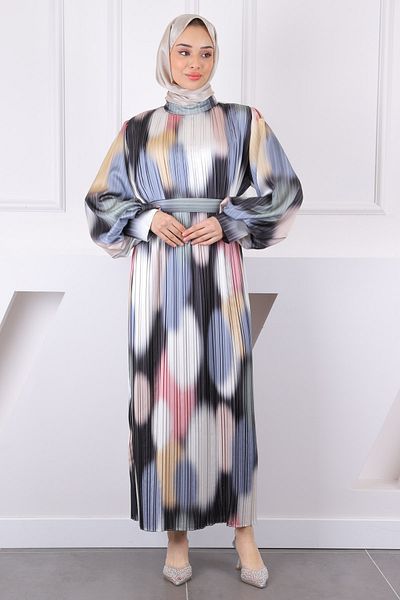 İmajButik Χακί φόρεμα με πλισέ με ζώνη