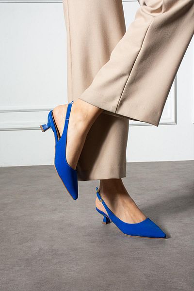 ShoeTek Pantofi cu toc Sunia pentru damă, cu bretele laterale, stiletto, albastru, satin