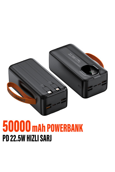 EXENAR 50.000 mAh Hızlı Şarj PD 22.5W Taşıma Askılı  Powerbank 4x USB 2x Type...