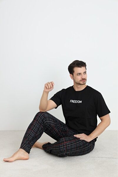 CALİA Men's Crew Neck Short Sleeve Pocket Summer Pajama Set 100% Cotton