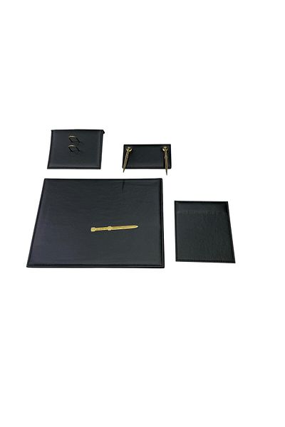 Gürpaş Classic Faux Leather 6 Piece Black Desk Mat Set with Pens