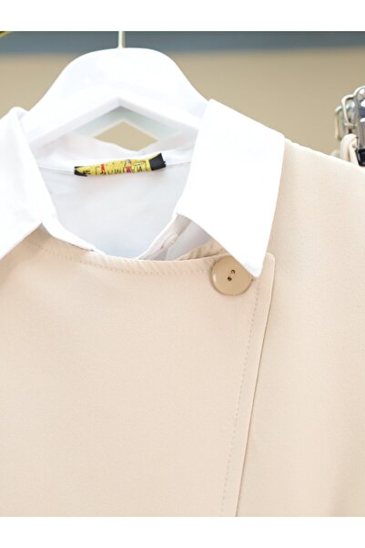 Modamorfo Beige Color Cross Buttoned Vest and Skirt Set