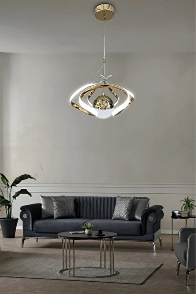 RSCOLLECTIONS Dron Tek Top Modern Sarkıt Led Avize - 3 Renk Kumandalı Gold
