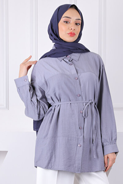 İmajButik Gray Waist Belted Shirt