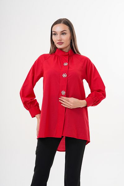 Amorti Women's Red Snowflake Button Detailed Shirt