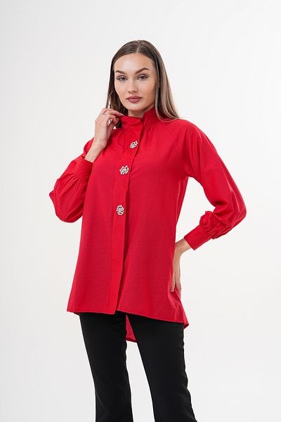 Amorti Women's Red Snowflake Button Detailed Shirt