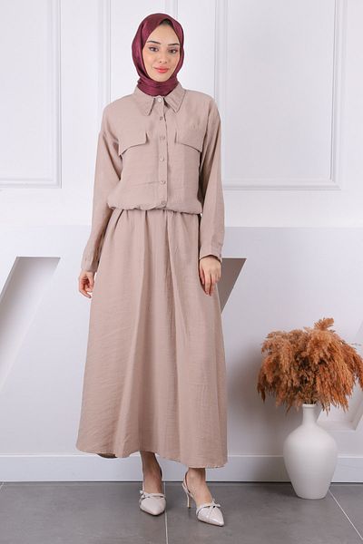 İmajButik Μοντάλ κοστούμι με φούστα πουκάμισο βιζόν