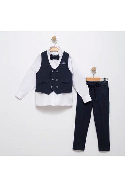 Terry Knitted Model Suit Men with Vest / Vest Suit with Bow Tie / Shirt-Vest-Pants Suit
