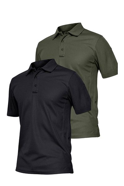 GHASSY CO. Ανδρικά μπλουζάκια Tactical Polo με λαιμόκοψη 2 συσκευασιών Quick Dry Moisture Wicking Performance