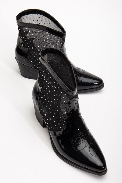 DENORA Cizme de cowboy de vară din tul negru cu pietre transparente