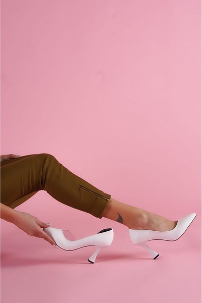 DURUNUN BUTİĞİ Stiletto alb Olet cu detaliu transparent pentru utilizare zilnică