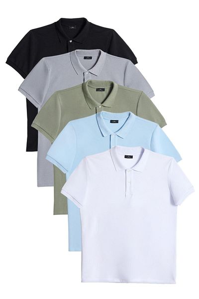 Tudors Мъжка тениска с поло яка Slim Fit, черно-сиво-каки-синьо-бяло, с прилепнал крой, памучен, обикновен пике