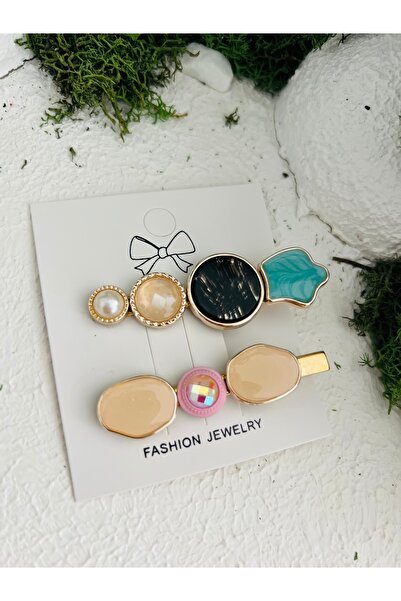 Derin Düşler Adult Children's Hair Clip Set of 2 Green Black Stone Hair Clips