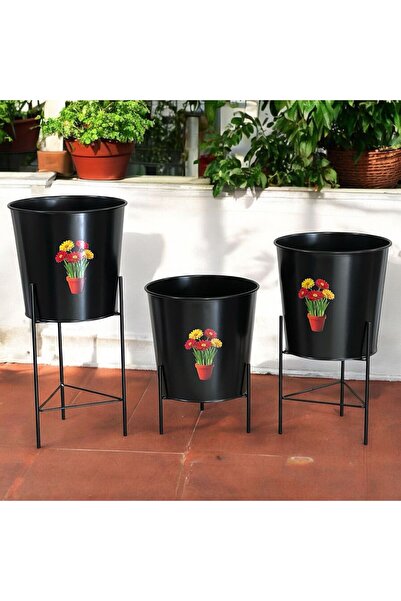metalshop 3 Boy Ayaklı Çiçek Ve Bitki Saksısı 22 CM Çap