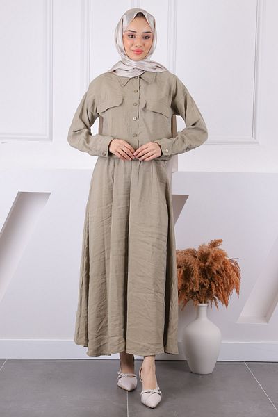 İmajButik Μοντάλ Κοστούμι Χακί Πουκάμισο Φούστα