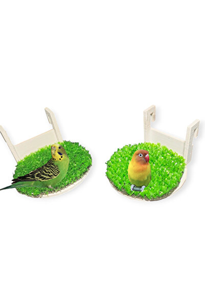 yeni Askılı Kuş Tünek/Hamak PLA Malzeme Yapay Çim Destekli 2 li Küçük Boy 8x8 Cm