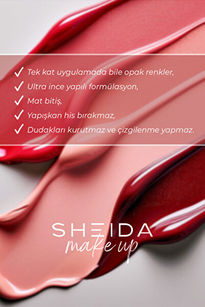 Sheida Long Lasting Uzun Süre Kalıcı Mat Likit Ruj - Yoğun Pigment & E Vitaminli Formül - No 11