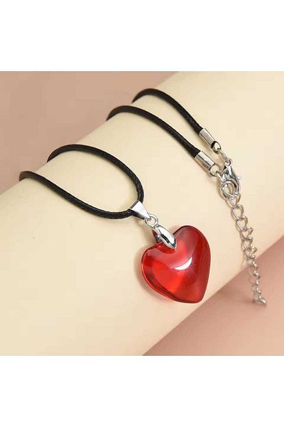 Mos Tespih Leather String Agate Natural Stone Heart Necklace