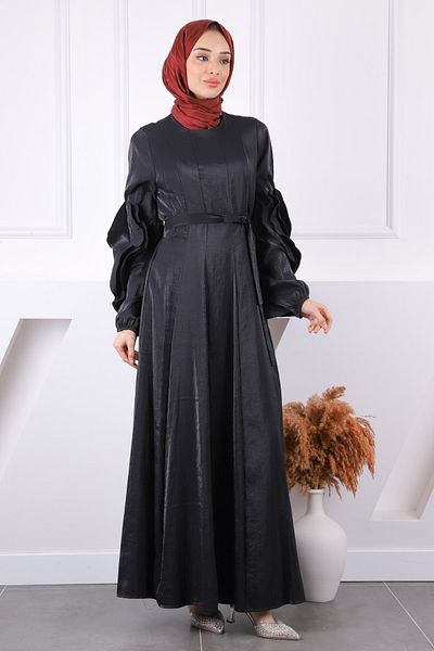 İmajButik Μαύρο φόρεμα με διπλό μανίκι