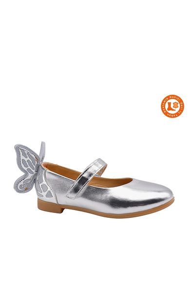 kids A more Mariposa Butterfly Figure Detailed Girl's Ballerina Shoes Silver Color