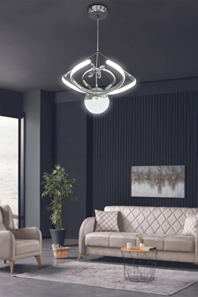 RSCOLLECTIONS Dron Tek Top Modern Sarkıt Led Avize - 3 Renk Kumandalı Krom