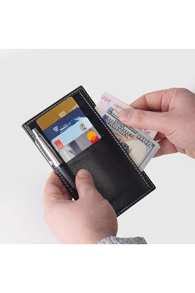 2K S.Leather Card Holder Wallet Pen Holder Black Wallet and Card Holder Vegan 9X15,5 Cm. Black