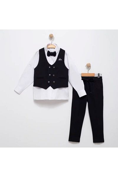Terry Knitted Model Suit Men with Vest / Vest Suit with Bow Tie / Shirt-Vest-Pants Suit