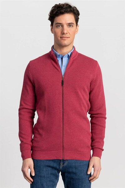 Tudors Men's Patterned Half Turtleneck Zipper Cardigan