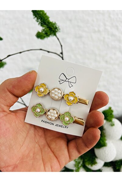 Derin Düşler Adult Children's Hair Clip Set of 2 Yellow Green Stone Hair Clips