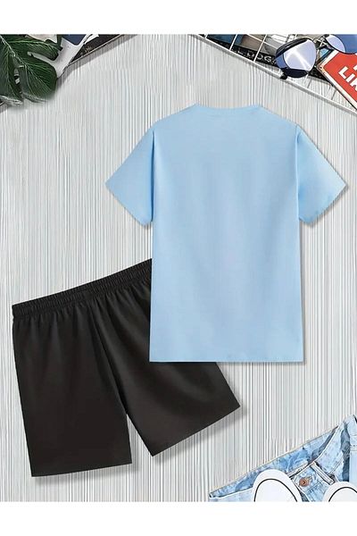 NO 601 Baby Boy BlueTshirt Brooklyn New York εμπριμέ μπλουζάκι μαύρο σορτς