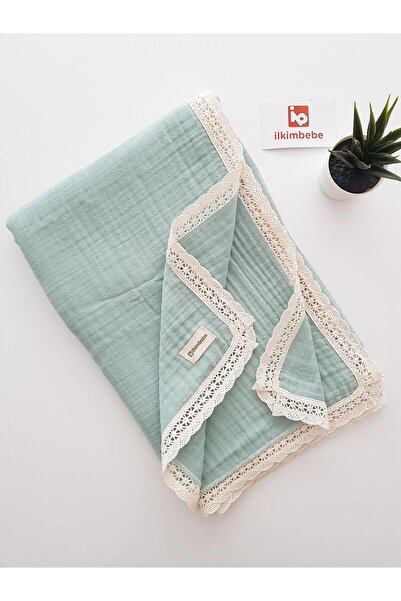 ilkimbebe 4 Katlı Dantelli Müslin Bebek Battaniyesi 100x100