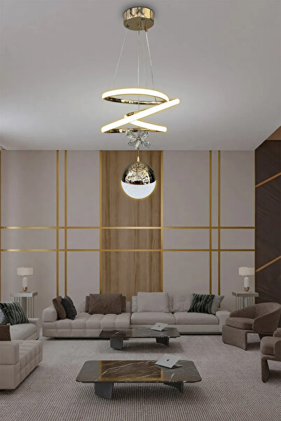 RSCOLLECTIONS Eylül Toplu Modern Sarkıt Led Avize - 3 Renk Kumandalı Gold