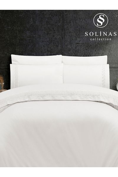 Solinas Collection Pyramid Cream Ruched - Σετ Παπλωματοθήκη Διπλό 100% Βαμβάκι