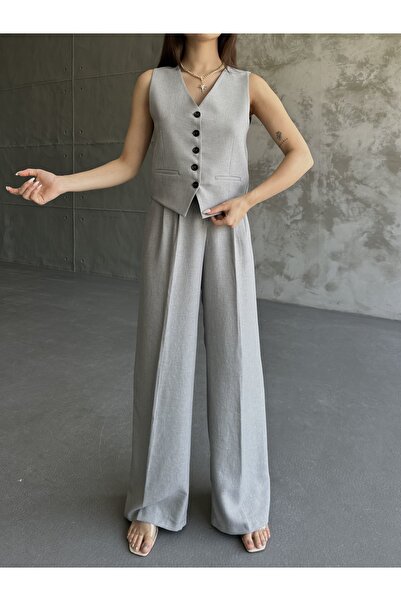 MYGİYİMİSTANBUL Linen Vest Trousers Set