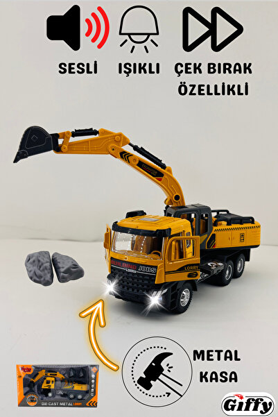 giffy Oyuncak İş Makinesi Sesli Işıklı Çek Bırak Vinç, Kule Vinç ve Kepçe 30 Cm Aksesuarlı Kapıları Açılan