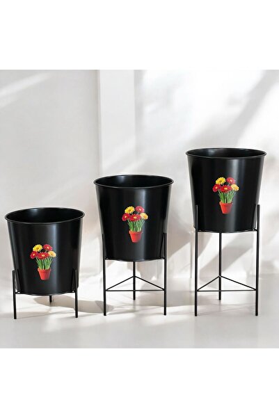 metalshop 3 Boy Ayaklı Çiçek Ve Bitki Saksısı 22 CM Çap