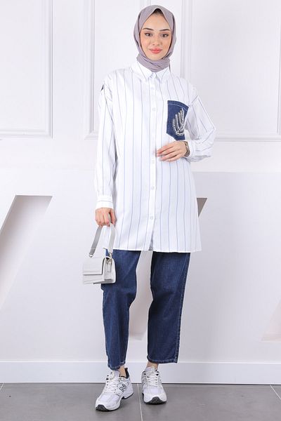 İmajButik Κοστούμι παντελόνι τουνίκ με μπλε τζιν γαρνιτούρα