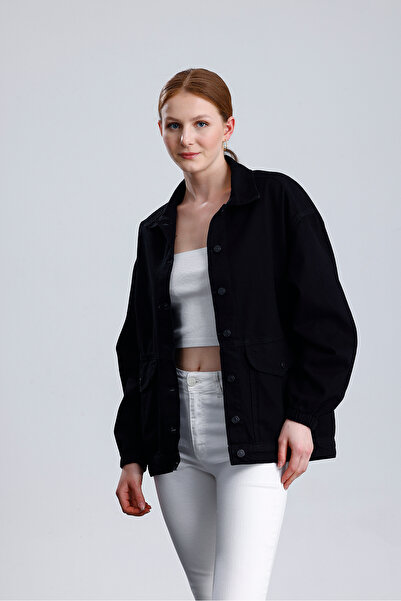 NloveS سترة نسائية سوداء من الدنيم