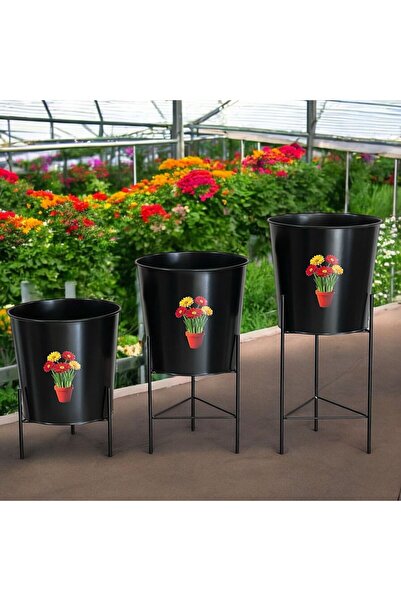 metalshop 3 Boy Ayaklı Çiçek Ve Bitki Saksısı 22 CM Çap