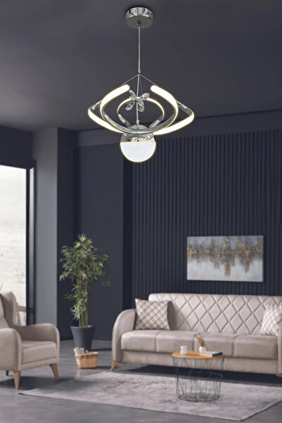 RSCOLLECTIONS Dron Tek Top Modern Sarkıt Led Avize - 3 Renk Kumandasız Krom