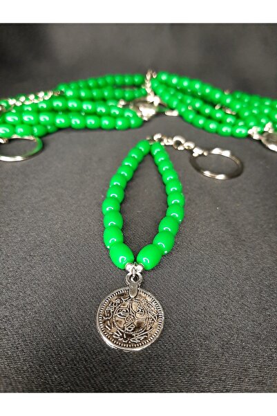 makadi سلسلة مفاتيح طغراء عثمانية مطرزة بالبلاستيك الأخضر - إكسسوار أنيق ومعاني