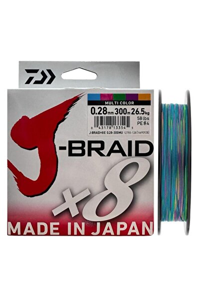 daiwa J-Braid 8X Multi Color 300 mt 0.28 mm İp Misina