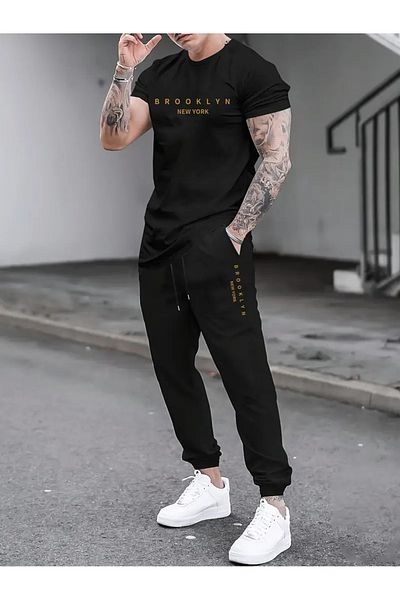 PAVRO Men's Oversize Tracksuit Set Colorful Brooklyn Printed Tracksuit Set