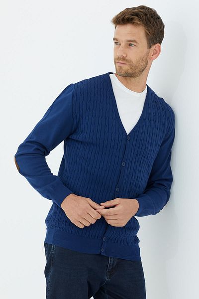 Sementa Ζακέτα πλεκτό με γαρνιτούρα σουέτ - Navy Blue