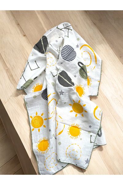 Fun Life Organic Muslin Multi-Purpose Baby Blanket, Planets Printed Baby Blanket, 100% Cotton 80X85 cm